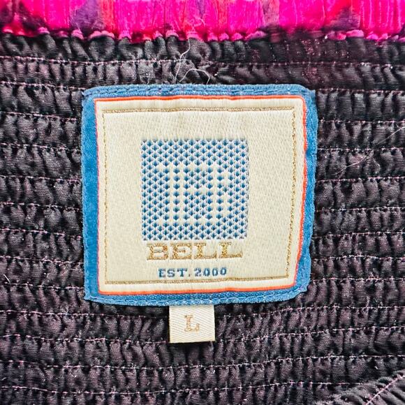 Bell Mandy Mini Skirt Size Large Purple Silk Cotton Smocked Pink Smocked Stretch - Picture 3 of 8